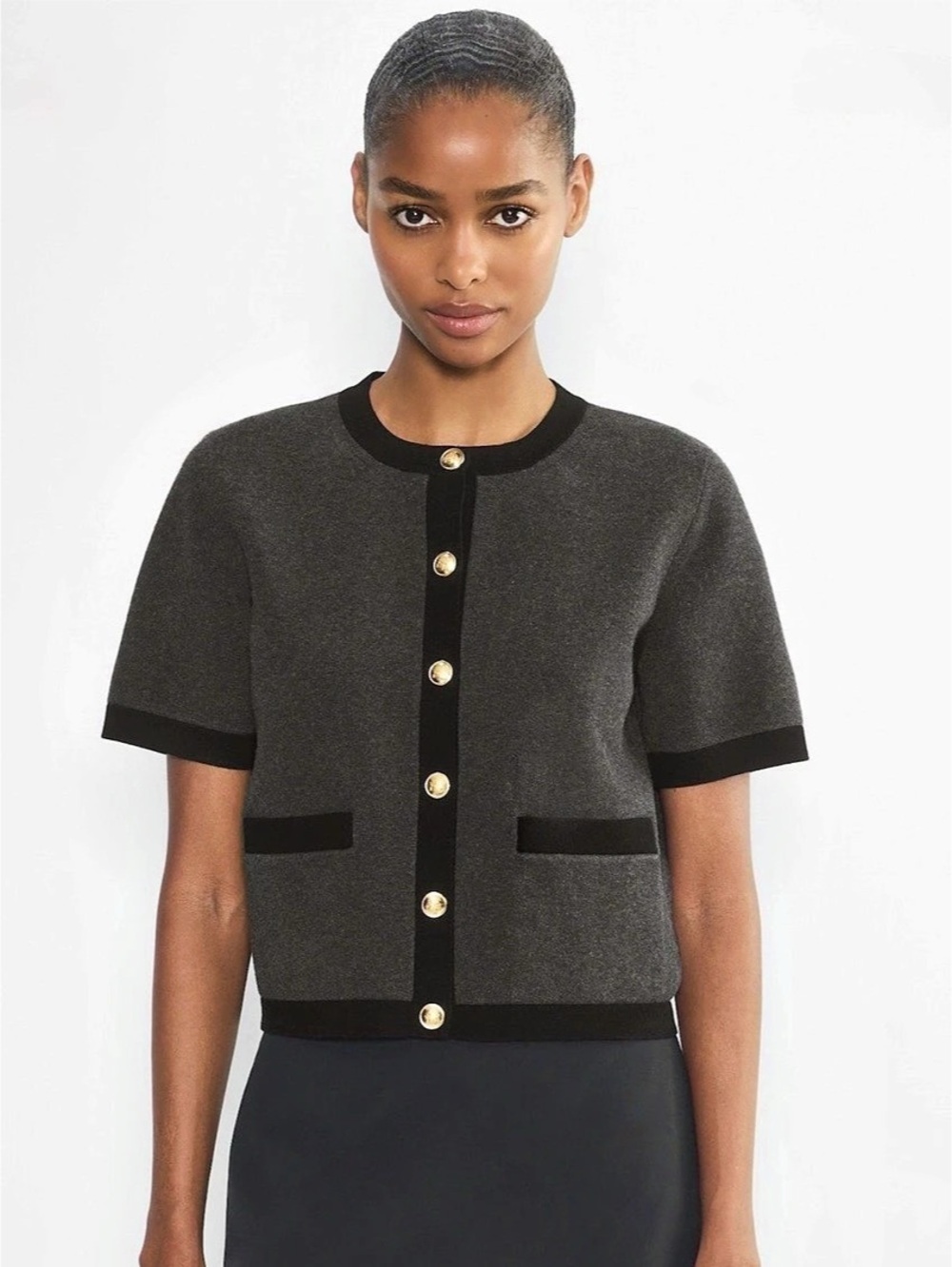 Babaton Approach Short-Sleeve Cardigan – S | Heather Galaxy/Black